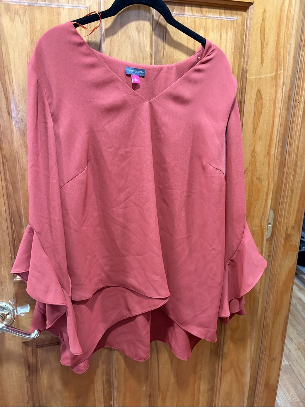 Vince Camuto Rose-Tone V-Neck Layered Ruffle Sleeve Tunic